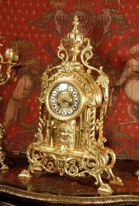 fig 3. ***** SOLD ***** Antique French Gothic Clock Set ~ French - Circa 1880 ~